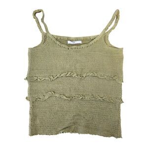 SLY Shirred Bodice with Tiered Ruffles Thin Straps Cami Top Sage Green Size Free